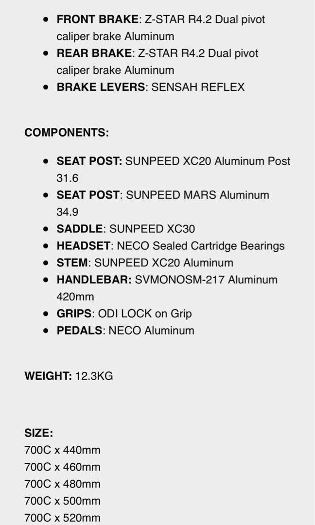 Sunpeed triton size chart online