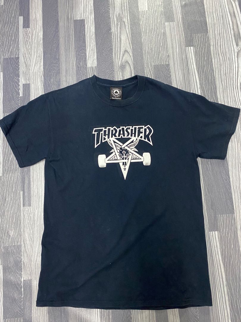 Thrasher 666 Pentagram Skate Board Graphic T shirt Med Blue Men s