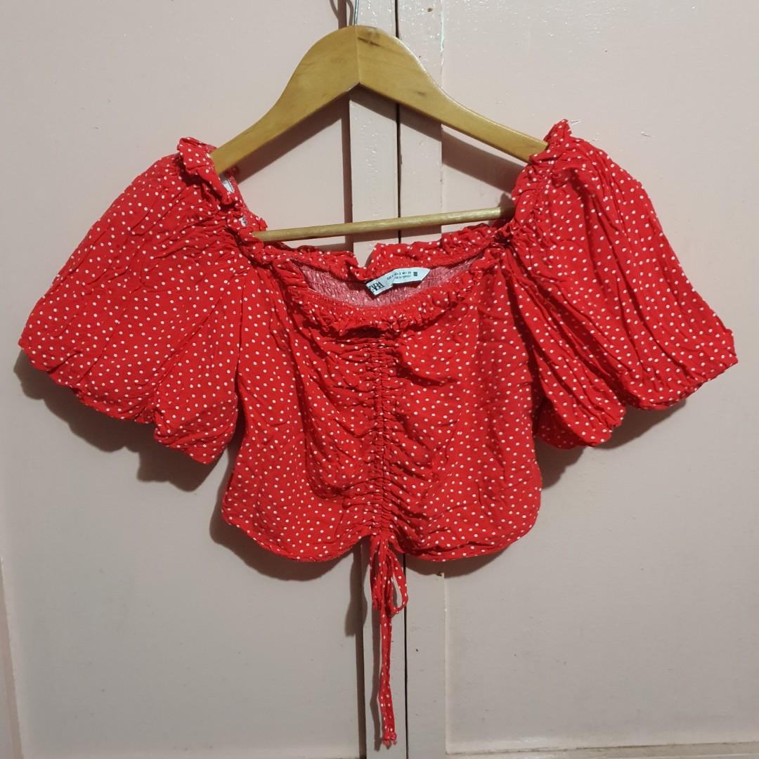 ZARA CROPPED RED POLKA DOT TOP Women s Fashion Tops Blouses on Carousell