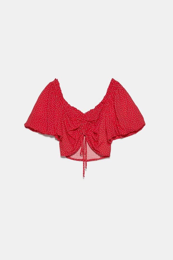ZARA CROPPED RED POLKA DOT TOP Women s Fashion Tops Blouses on Carousell
