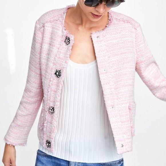 zara pink jacket tweed