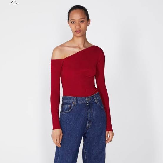 NEW Zara Red Knit Asymmetrical Top ...
