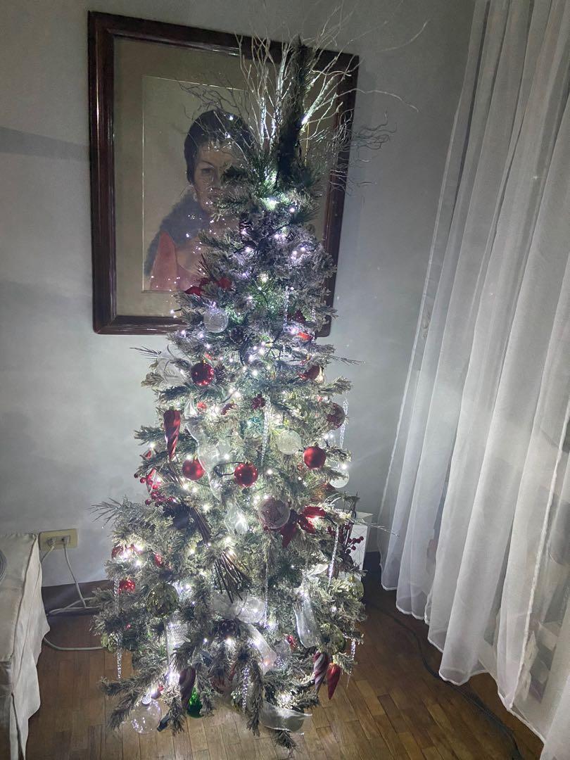 6ft flocked Christmas tree, Furniture & Home Living, Home Decor, Other