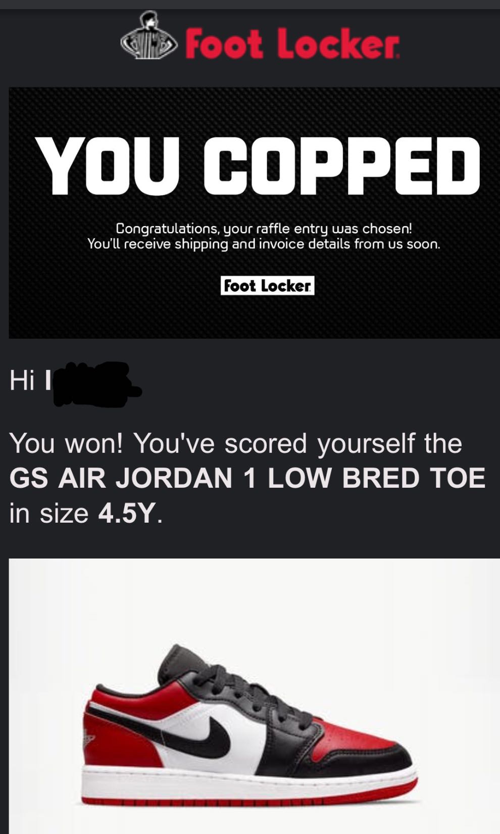 Jordan 1 bred toe foot locker online