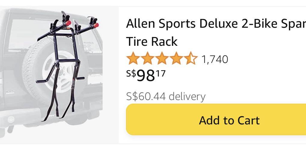 Allen Sports Deluxe 2-Bike Spare Tire Rack, Sports Equipment, Bicycles   Parts, Parts  Accessories on Carousell