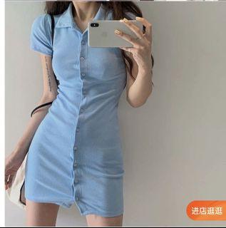 Baby Blue Button Down Bodycon Dress