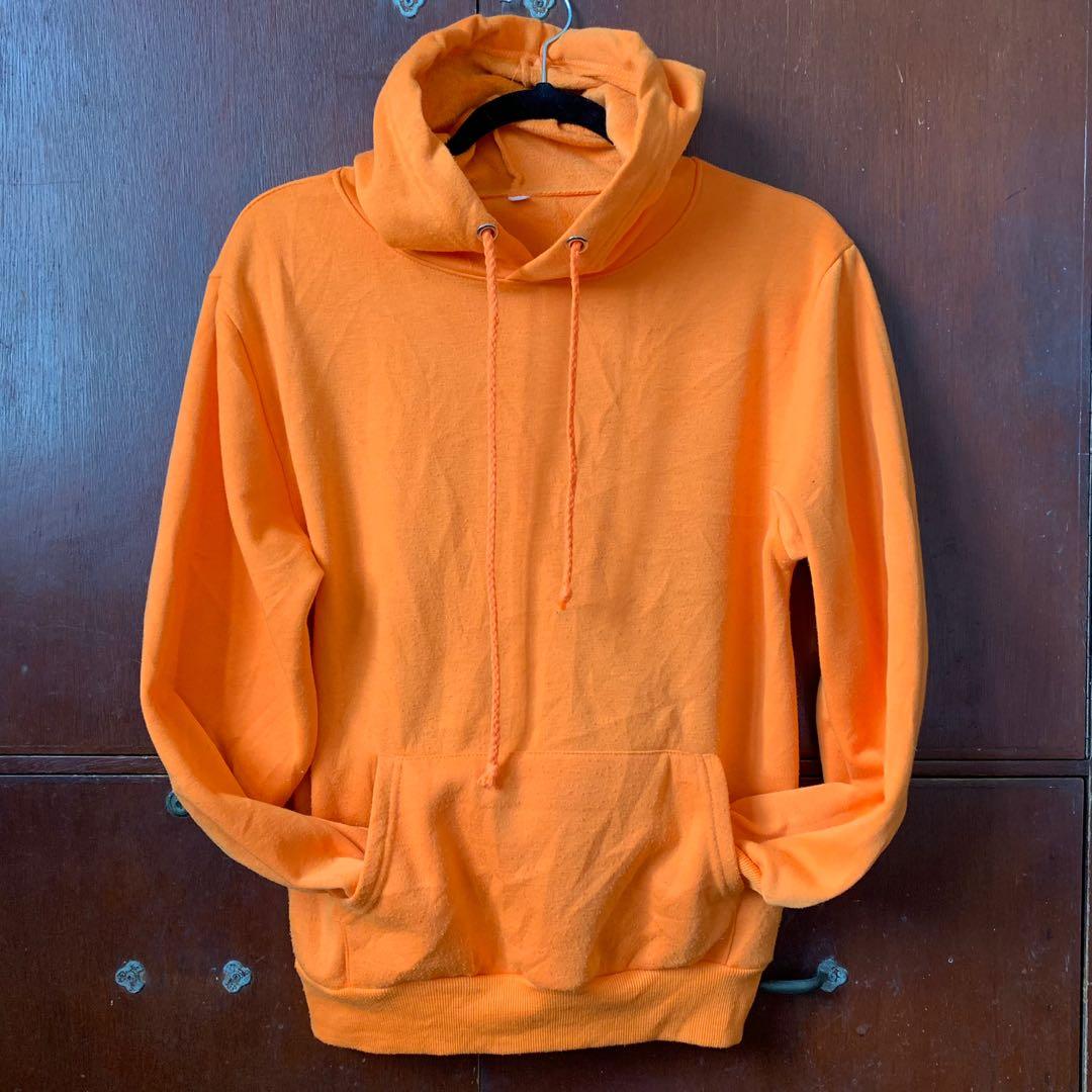 Orange thick plain hoodie, Men's 