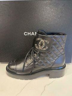 Chanel combar quilted leather boots