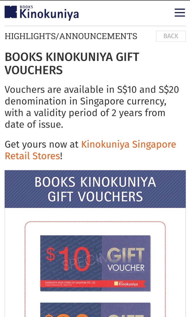 BOOKS KINOKUNIYA GIFT VOUCHERS