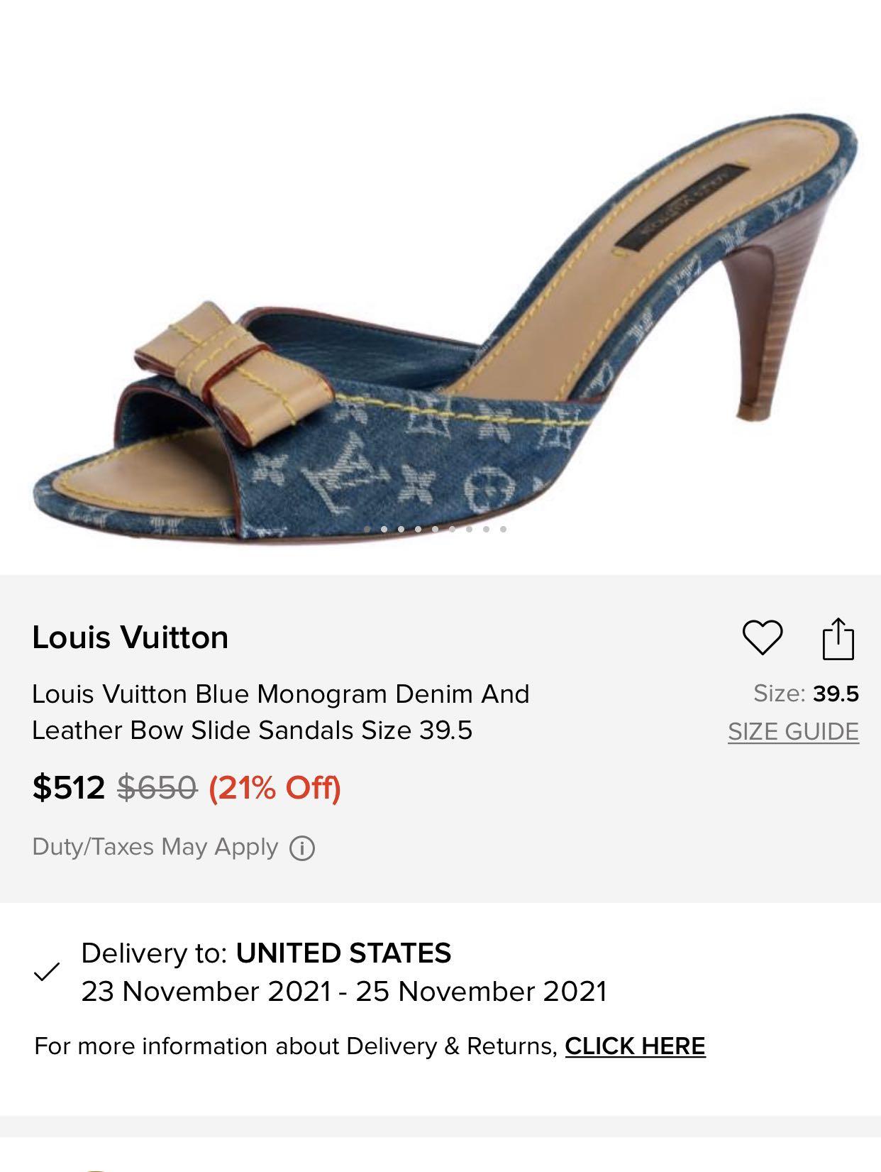 Louis Vuitton Blue Monogram Denim And Leather Bow Slide Sandals