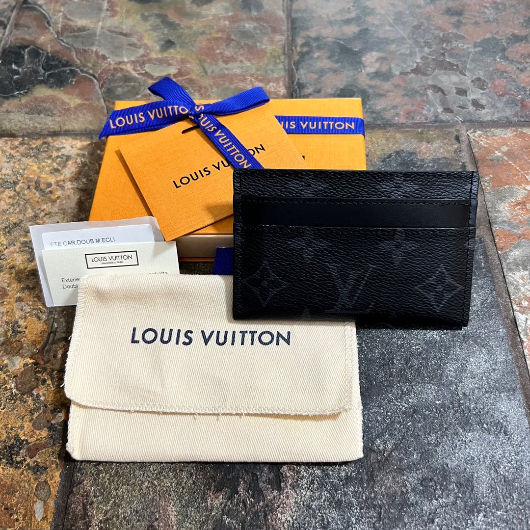 Louis Vuitton Lv double card holder in monogram eclipse, Men's