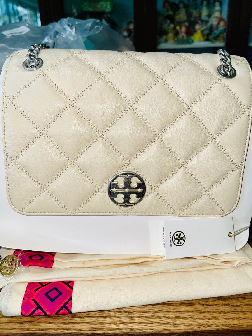 Final price! Brand new with tag and packaging Tory Burch Willa distressed  leather shoulder bag - cream, Women's Fashion, Bags & Wallets, Shoulder Bags  on Carousell