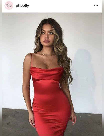 Red satin dress deals