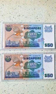 Singapore Bird series $50 A/97 444277 / 78   Price of Both  🇸🇬