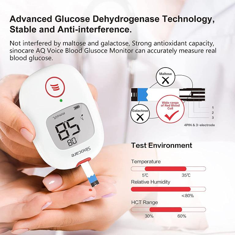 sinocare Diabetes Testing Kit/Blood Glucose Monitor Safe AQ Voice