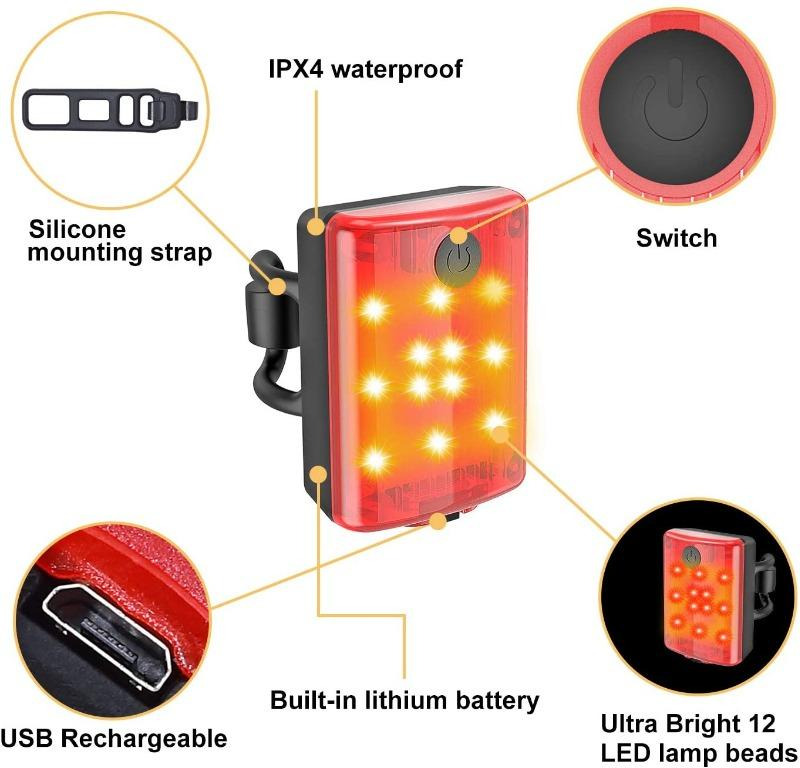 Teshudi Rear Bike Tail Light Ultra Bright USB Rechargeable