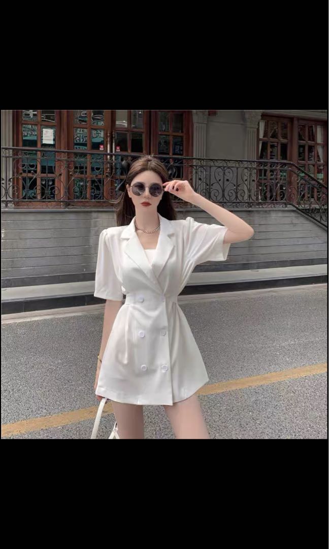 White short sleeve blazer dress sale