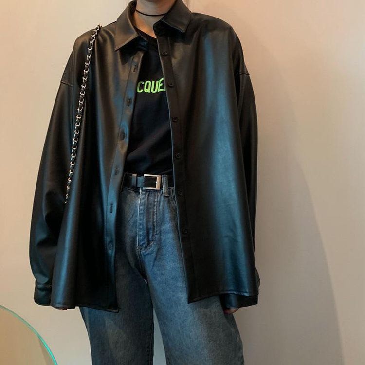 Y2K Grunge Fairycore Oversized Leather Jacket, Women's Fashion, Coats ...