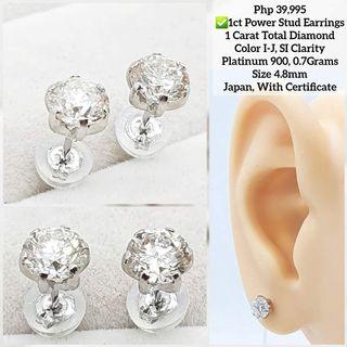 1 carat power stud earrings Color I - J SI Clarity platinum 900 Japan with cert