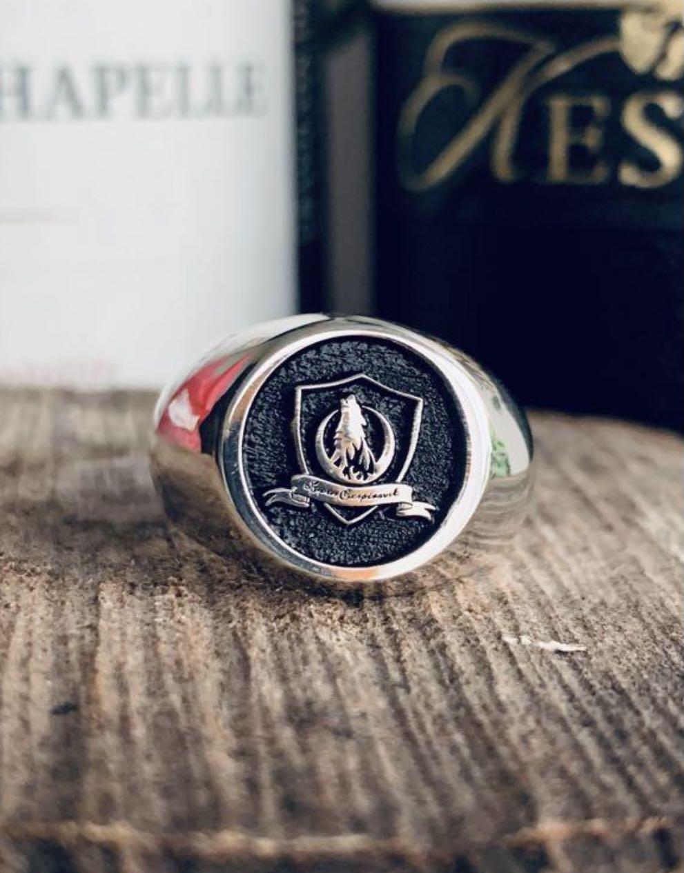 925 Sterling Silver Custom Signet Ring Pinky Ring Kingsman Style Mens Ring Deep Carved Engraving