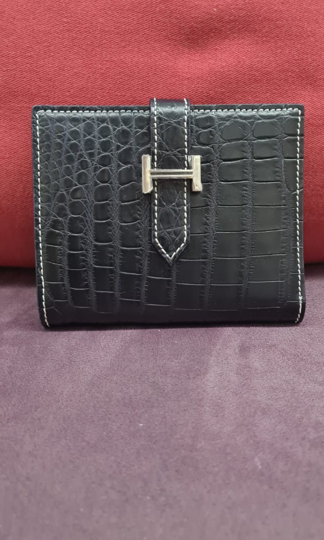 Authentic Hermes Croc Beam Compact Wallet, Women's Fashion, Bags ...