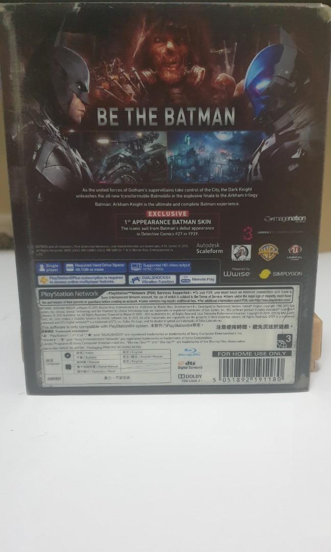 Batman Arkham Knight Special Editon (Category: PlayStation) located in Quezon City. Submitted by itemsforadoption (Listing ID 1126984067, Image 2). Description: Rfs: The pandemic is still on going even after a year. And I'm decluttering a lot of my purchases. Been impulse buying a lot. Batman Arkham Knight Steelcase and game. Ps: I have over 100+ listings, if you're interested just check my profile and will post many more. A lot of updating to do