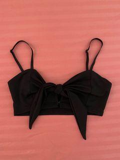 Black front tie bralette top