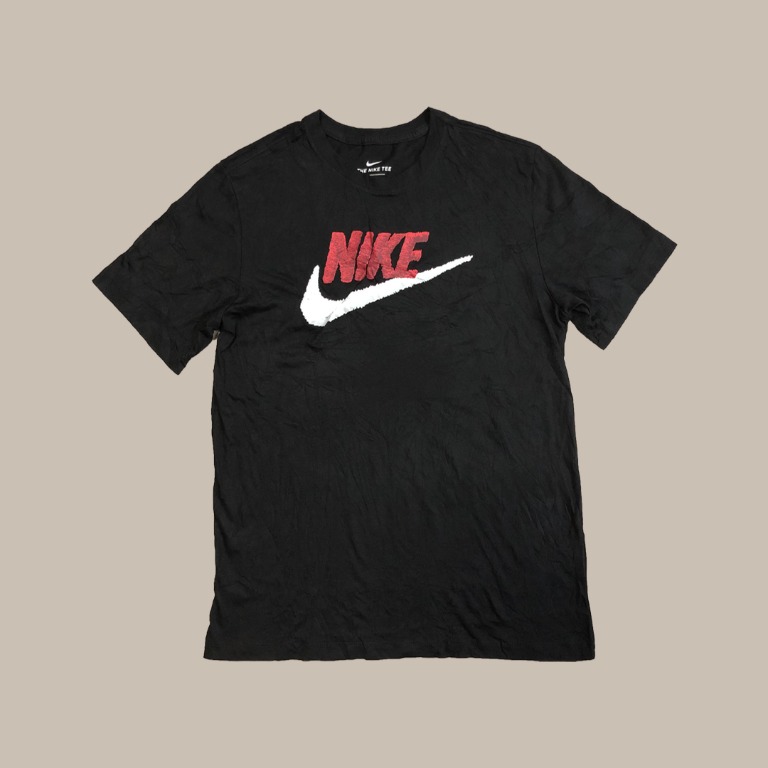 Red white top black nike shirt
