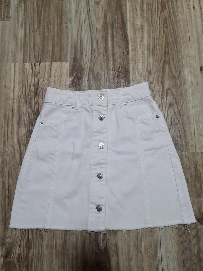 Topshop denim high waist skirt in white | ASOS