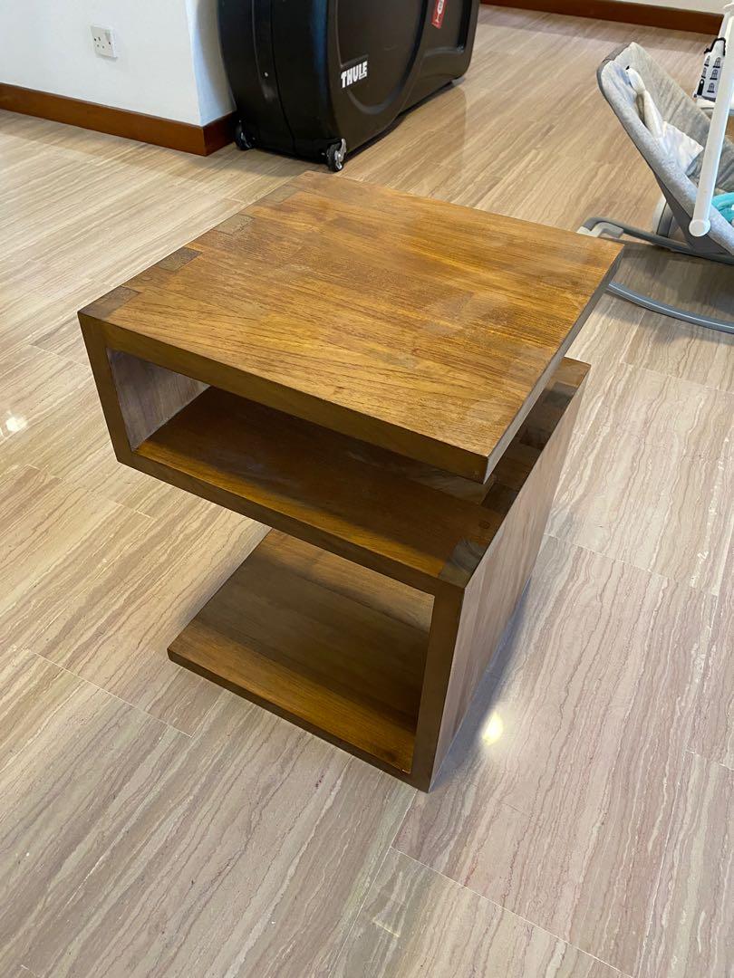 Crate and Barrel solid teak wood side table / bed side table