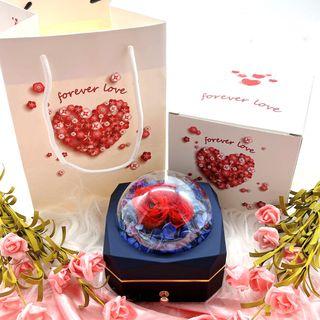 Customize 🌹NEW🌹 Love Box ❤️ Christmas Anniversary Jewelry Storage Box Birthday Eternal  Preserved Flower Bouquet Christmas Anniversary Monthsary Glass Dome Globe LED Fairy light Courier Jewellery Rainbow Roses Carnation Hydrangea Baby Breath Personalise