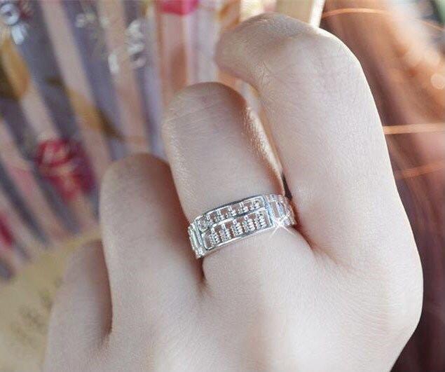 Fortune Abacus Ring 925 Sterling Silver Unisex Couple Ring