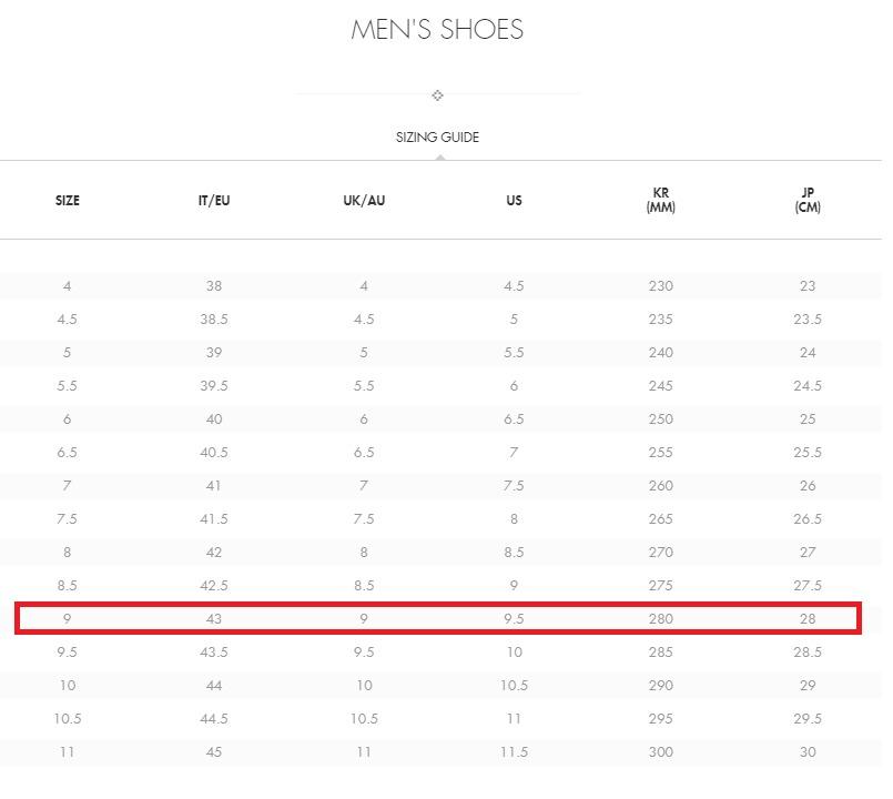Triple s balenciaga size chart best sale