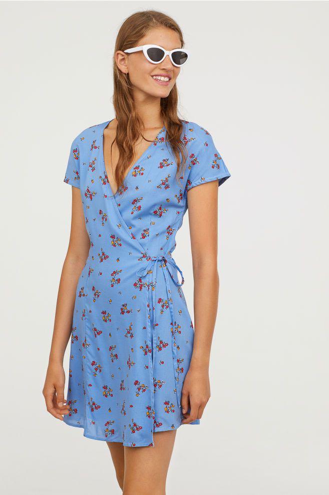 H M Blue Floral Wrap Dress