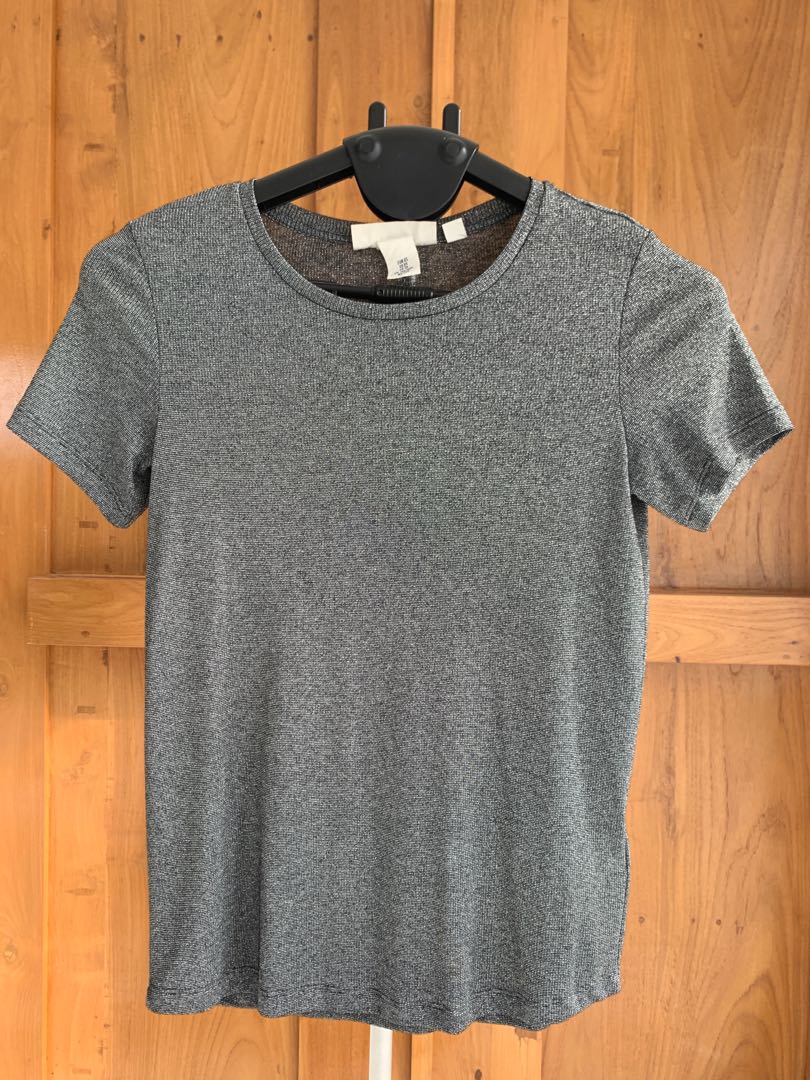 H\u0026M LOGG silver glitter sparkly top 