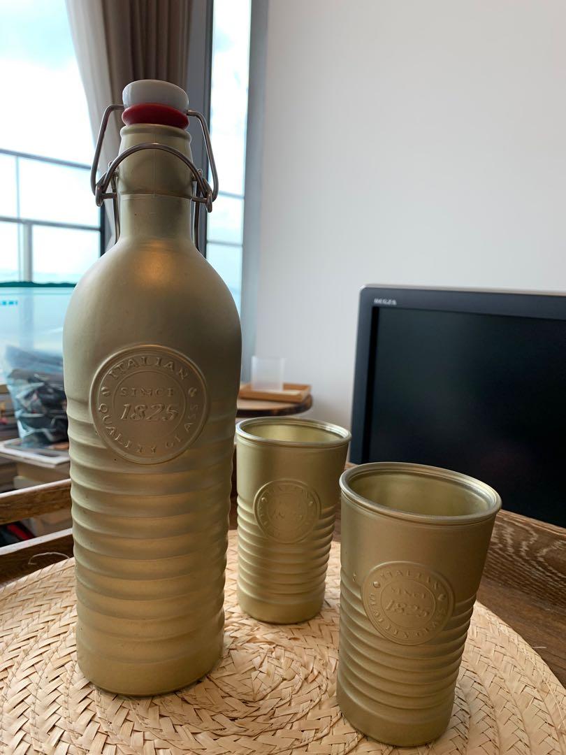 Italy made water bottle and glasses, Furniture \u0026 Home Living, Kitchenware \u0026  Tableware, Coffee \u0026 Tea Tableware on Carousell