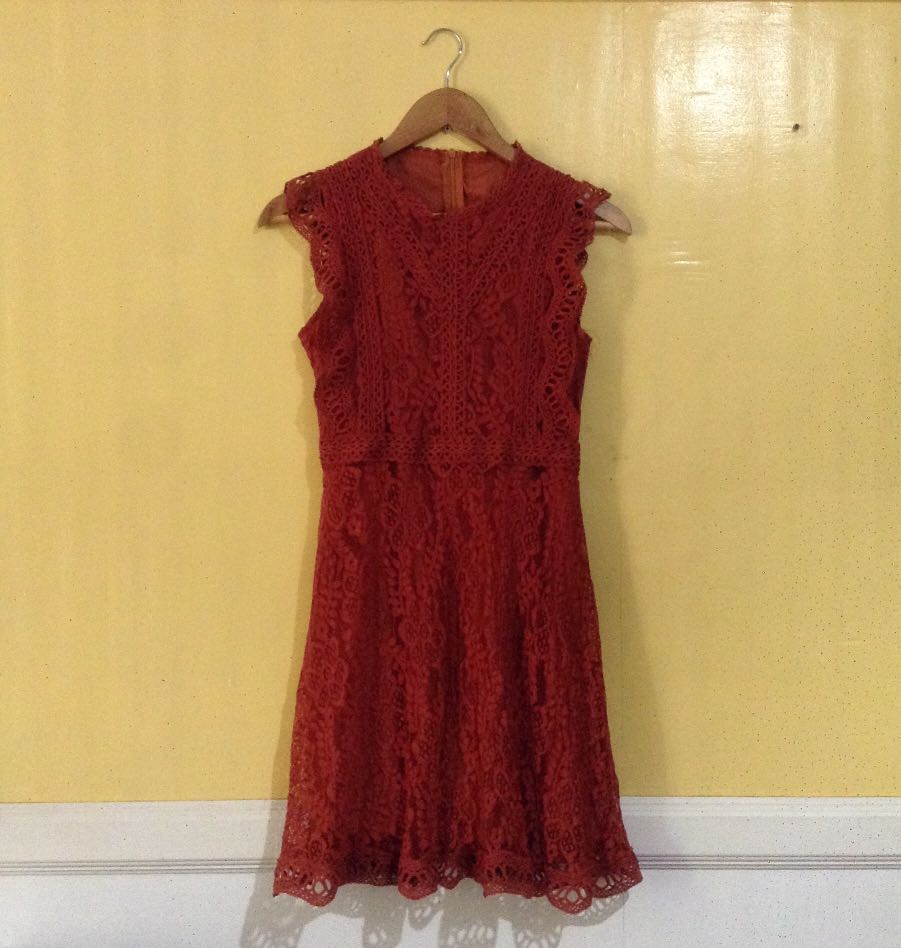 Lace Dress Rust Color Women S Fashion Dresses Sets Dresses On Carousell