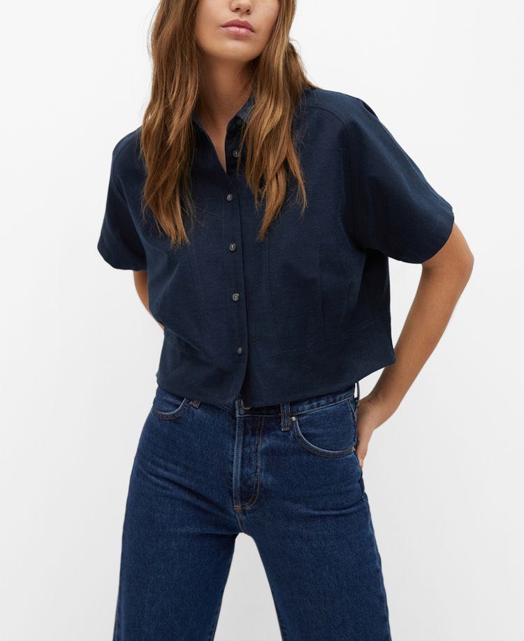 MANGO DENIM CROP TOP, Fesyen Wanita 