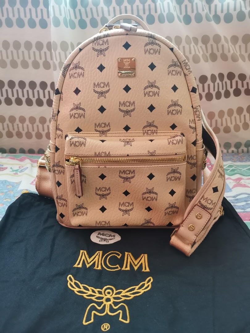 Original MCM backpack (Category: Luxury Bags & Wallets) located in Dasmarinas. Submitted by yshel0616 (Listing ID 1127004982, Image 1). Description: W/ authenticity card Bought in singapore Used once Brand plate in front still with cover Good as new on the outside Issue: yung leather Sa loob nagtatanggal.
