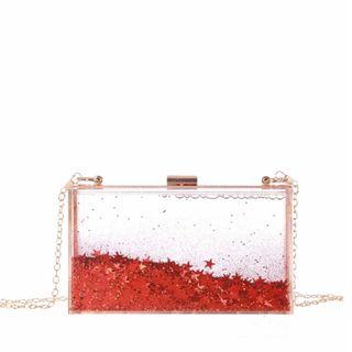 Never bored bag red - like glittery snow globe -acrylic box bag