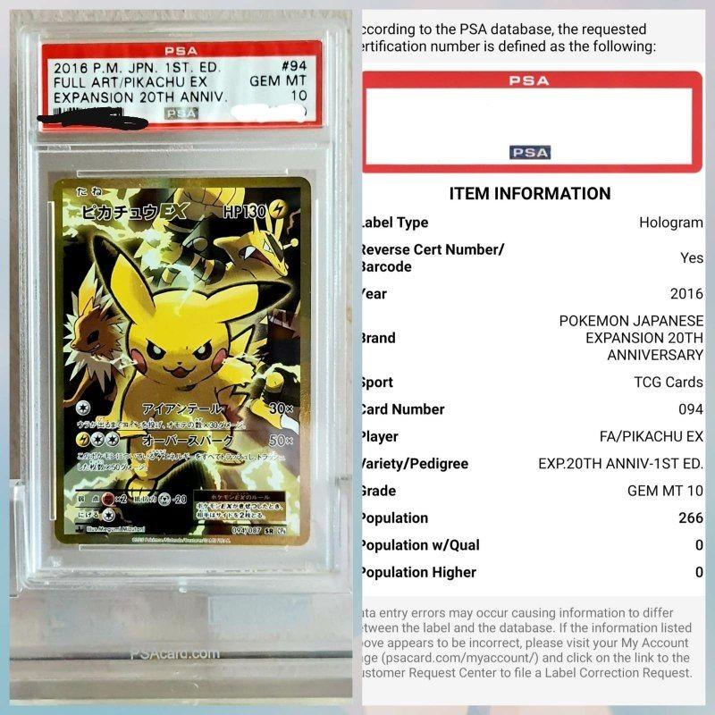 Pokemon TCG CP6 Pikachu Ex PSA 10 SR, Hobbies & Toys, Toys