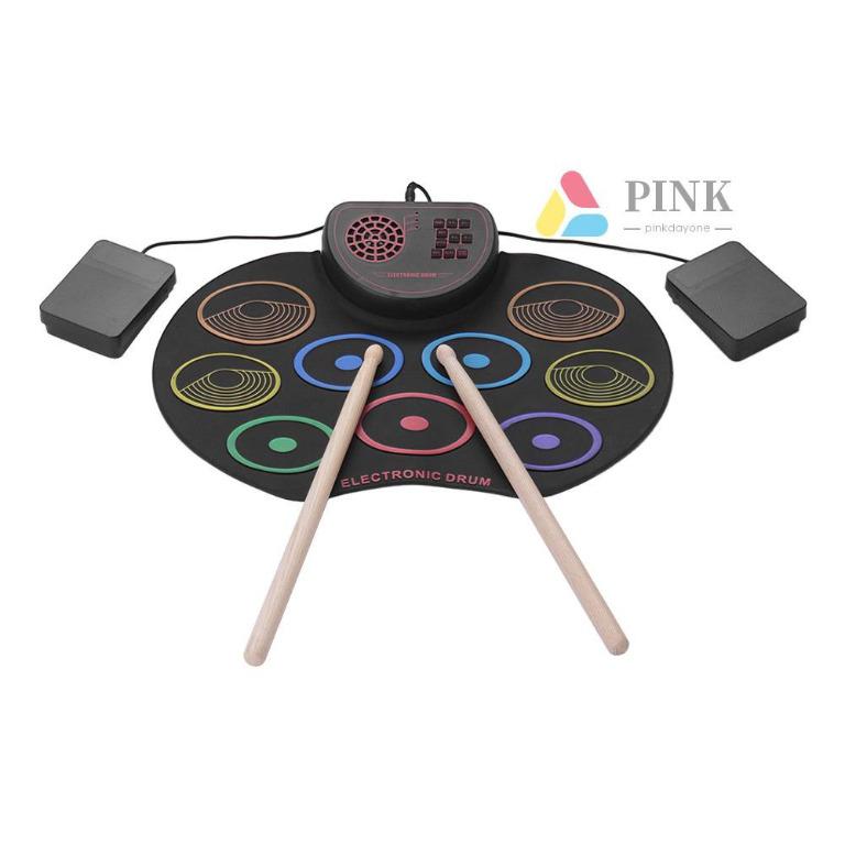 Ammoon Portable Electronic Drum Set - Ammoon Digital Roll-Up Touch  Sensitive Practice Drum Kit 9 Drum Pads 2 Foot Pedals for Kids Children  Beginners (No Speakers)