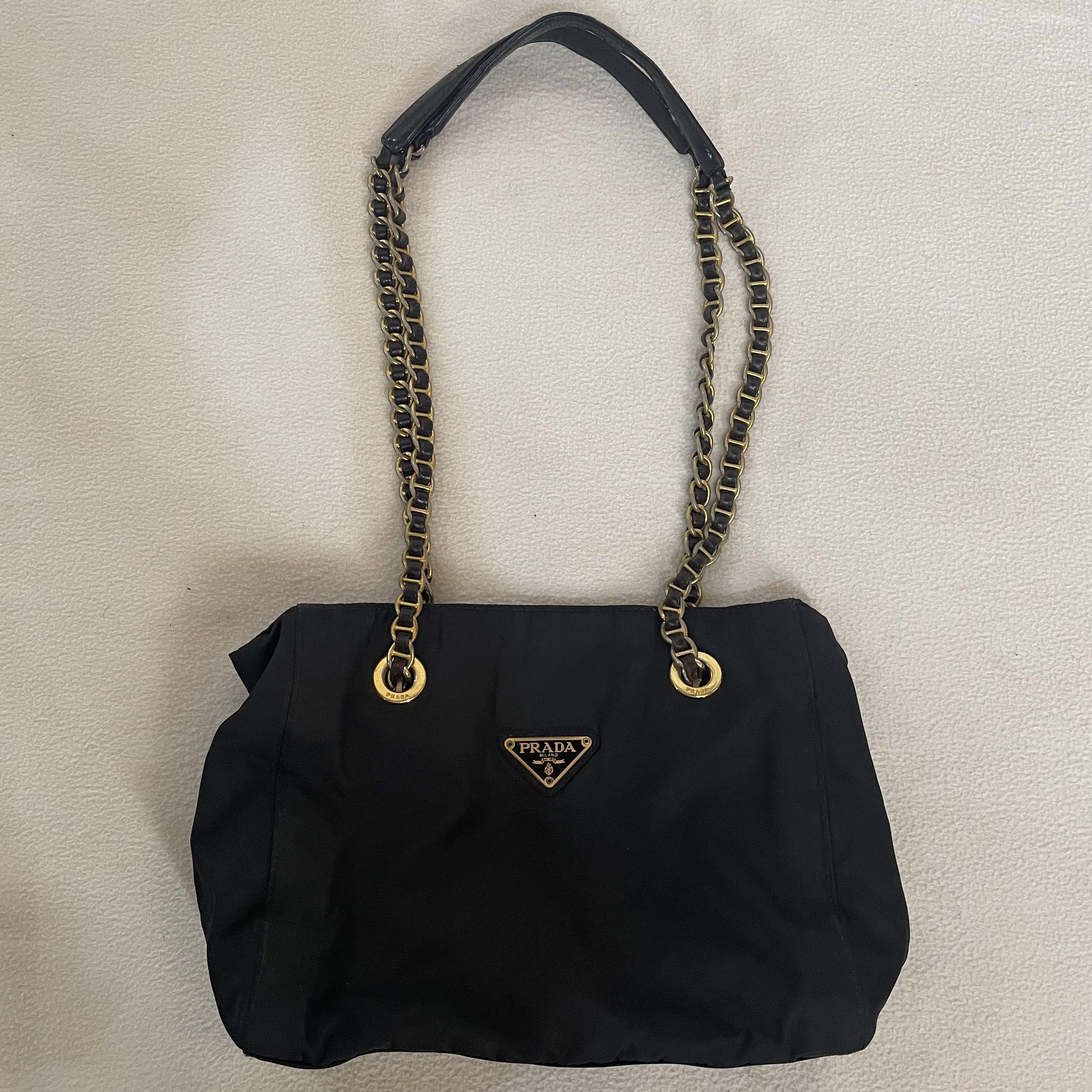 Prada Chain Link Trim Shoulder Bag Black, Women's Fashion, Bags & Wallets,  Shoulder Bags on Carousell