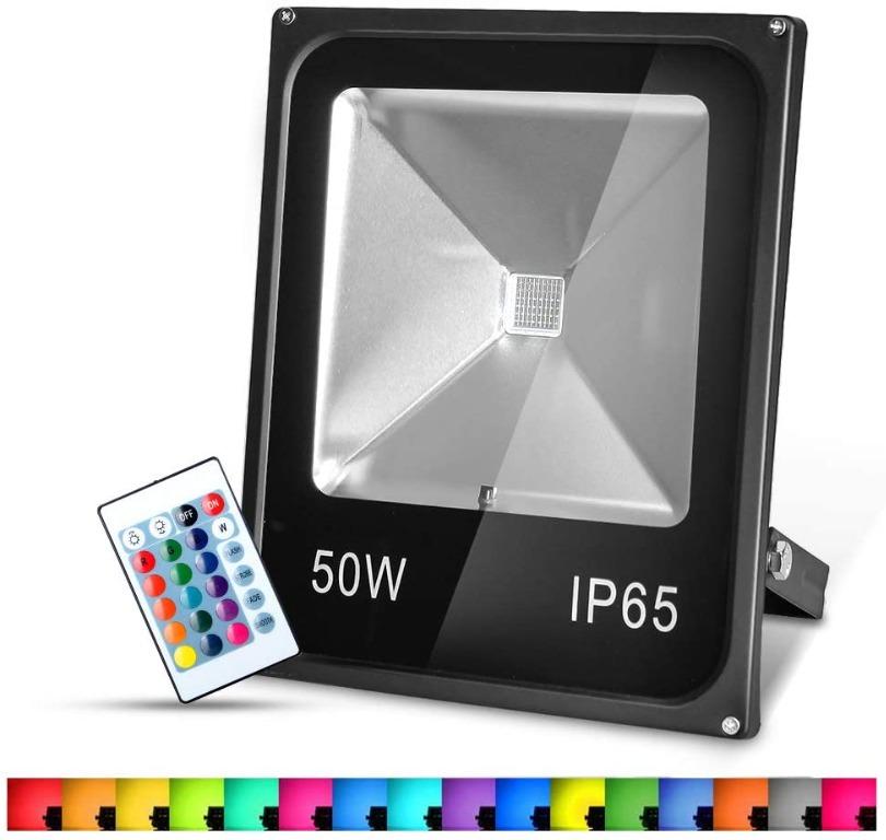 RGB Flood Lights, T-SUN 50W Colour Changing LED Security Lights with Remote  Control, 16 Colours  Modes, Waterproof LED Outdoor Floodlights, UK  3-Plug, Wall Washer Light. (50W-RGB) [Energy Class A+], Furniture