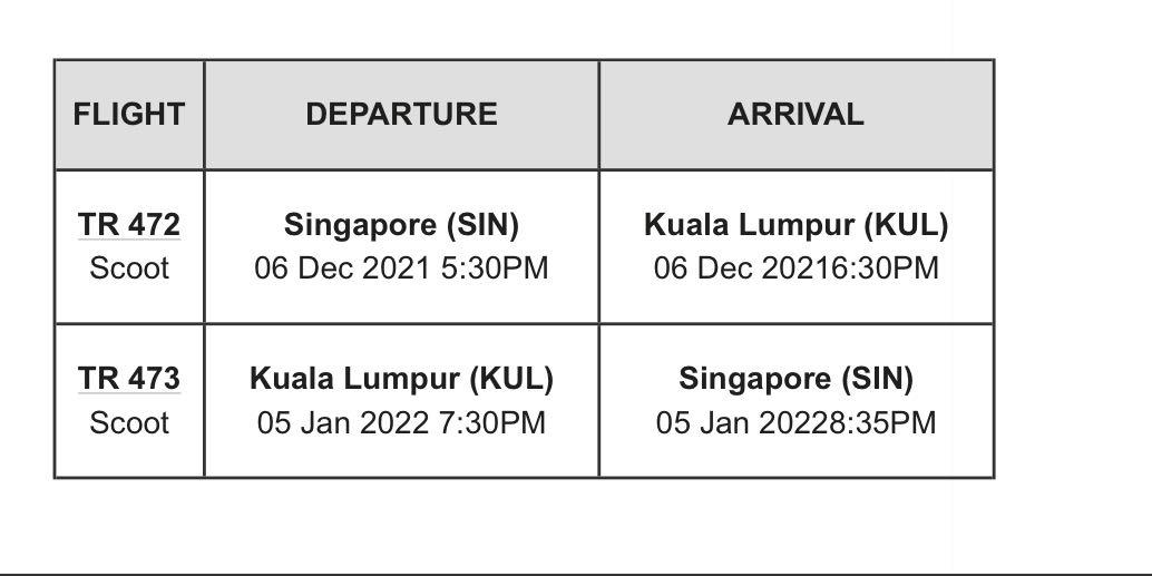 Vtl flight to malaysia