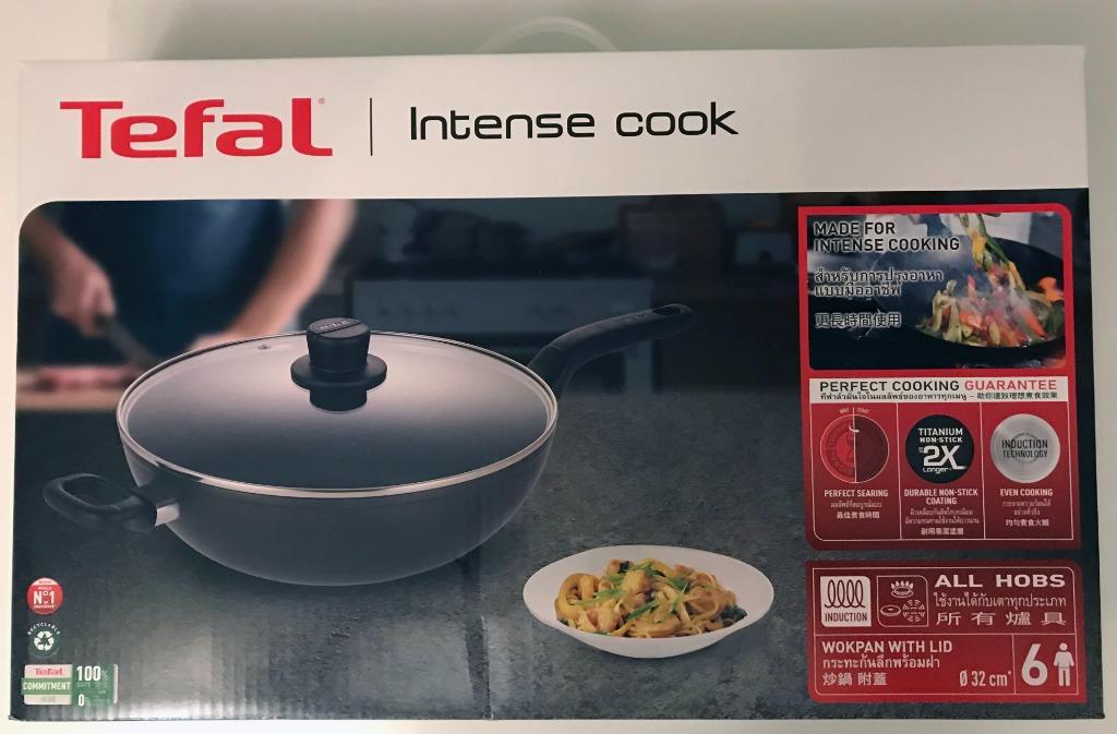 Tefal 32cm Intense Cook Hard Anodized Wok Pan With Lid (Induction