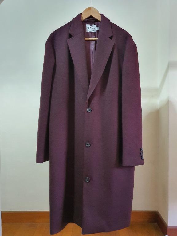 TOPMAN wool coat in maroon