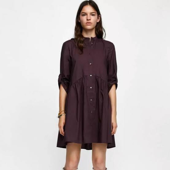 Zara burgundy shirt dress clearance