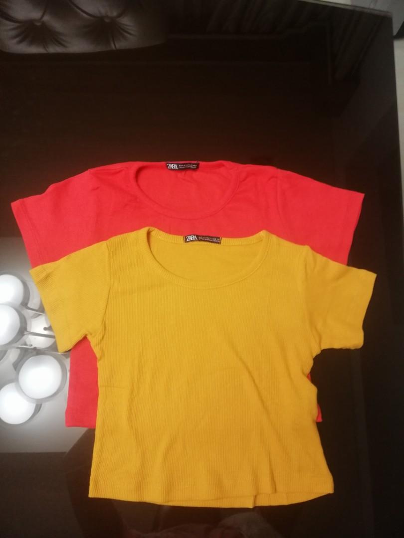 2 in 1 Zara Overrun Ribbed Crop Top (Category: Others Tops) located in Cebu City. Submitted by declutter101_ (Listing ID 1127247873, Image 1). Description: This is still brand new and never worn. The red one is medium sized and the mustard yellow is small size. This is branded overrun but still good quality and makapal ang cloth nya..