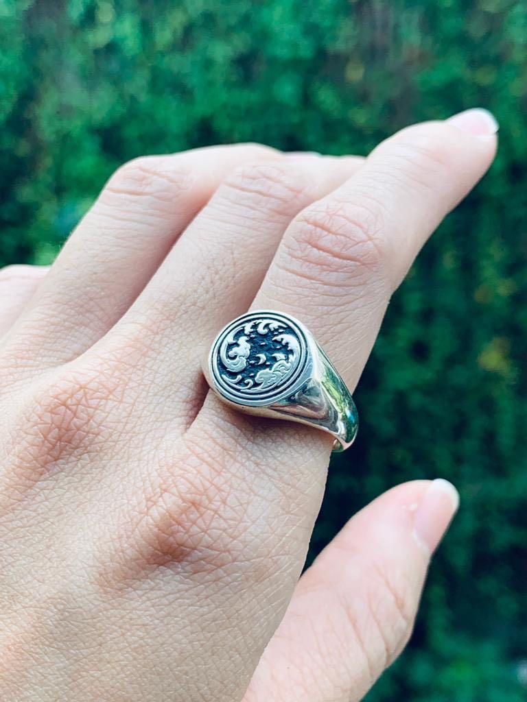 925 Sterling Silver Personalized Deep Carved Signet Ring for Woman